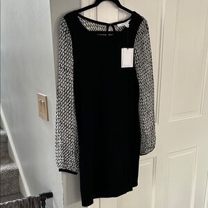 Diane Von Furstenberg Black Dress with Patterned Sleeves